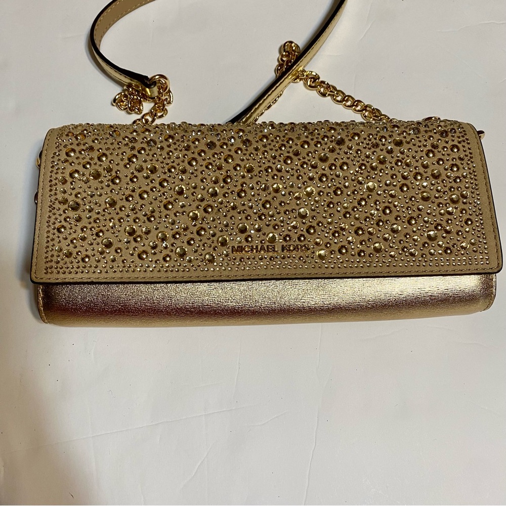 Michael Kors Metallic Gold Studded Crossbody Clutch NWOT